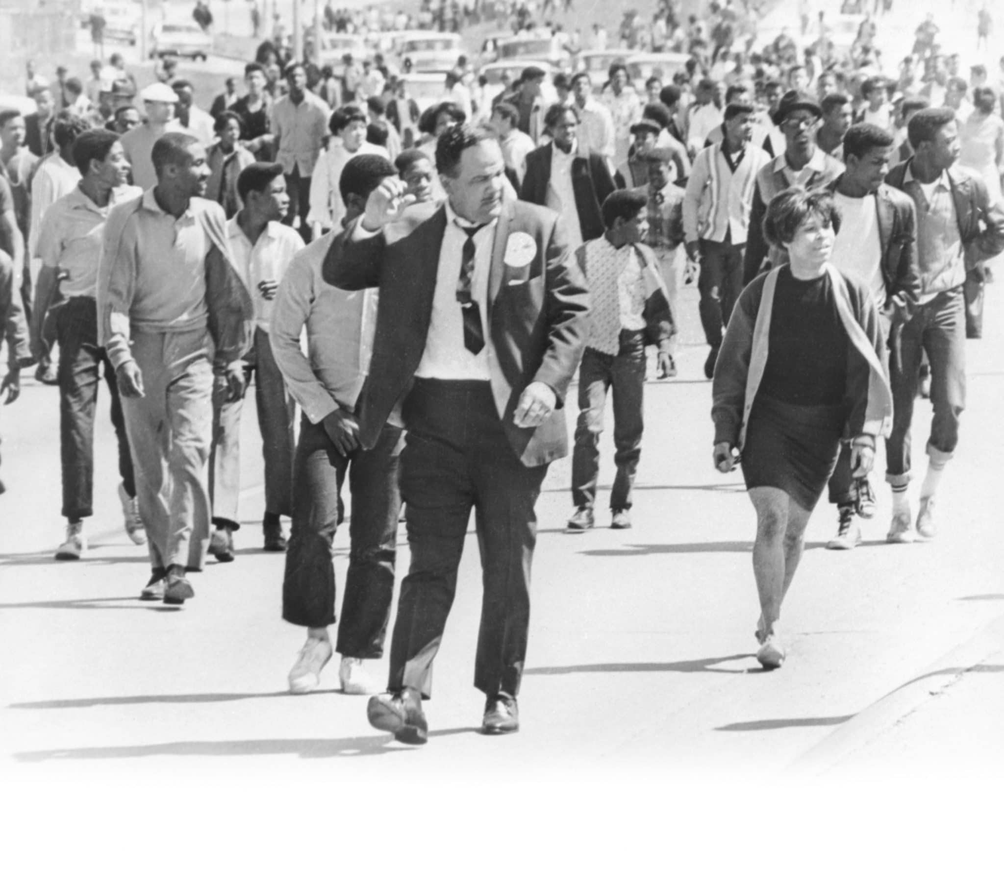 a group of people marching