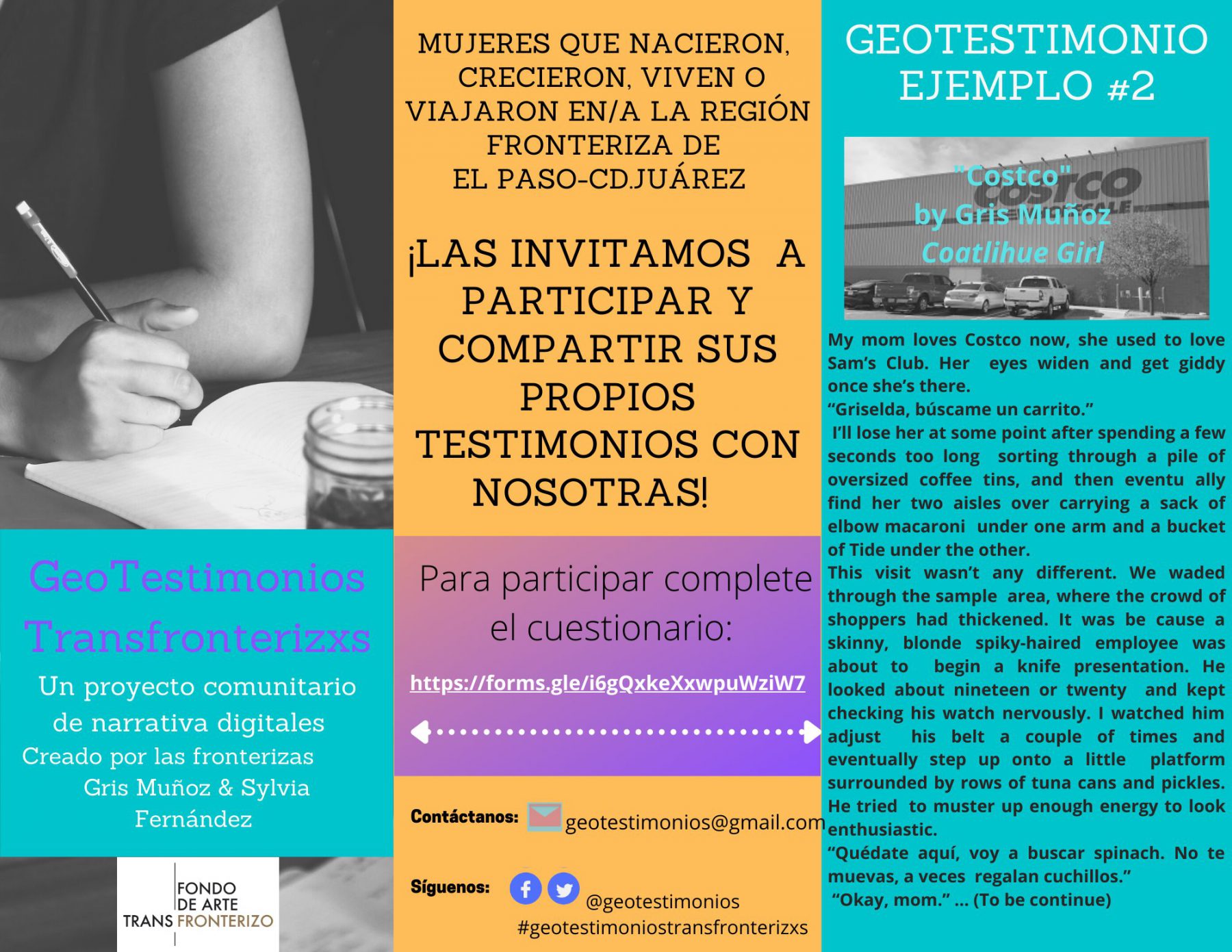 GeoTestimonios Transfronterizxs brochure