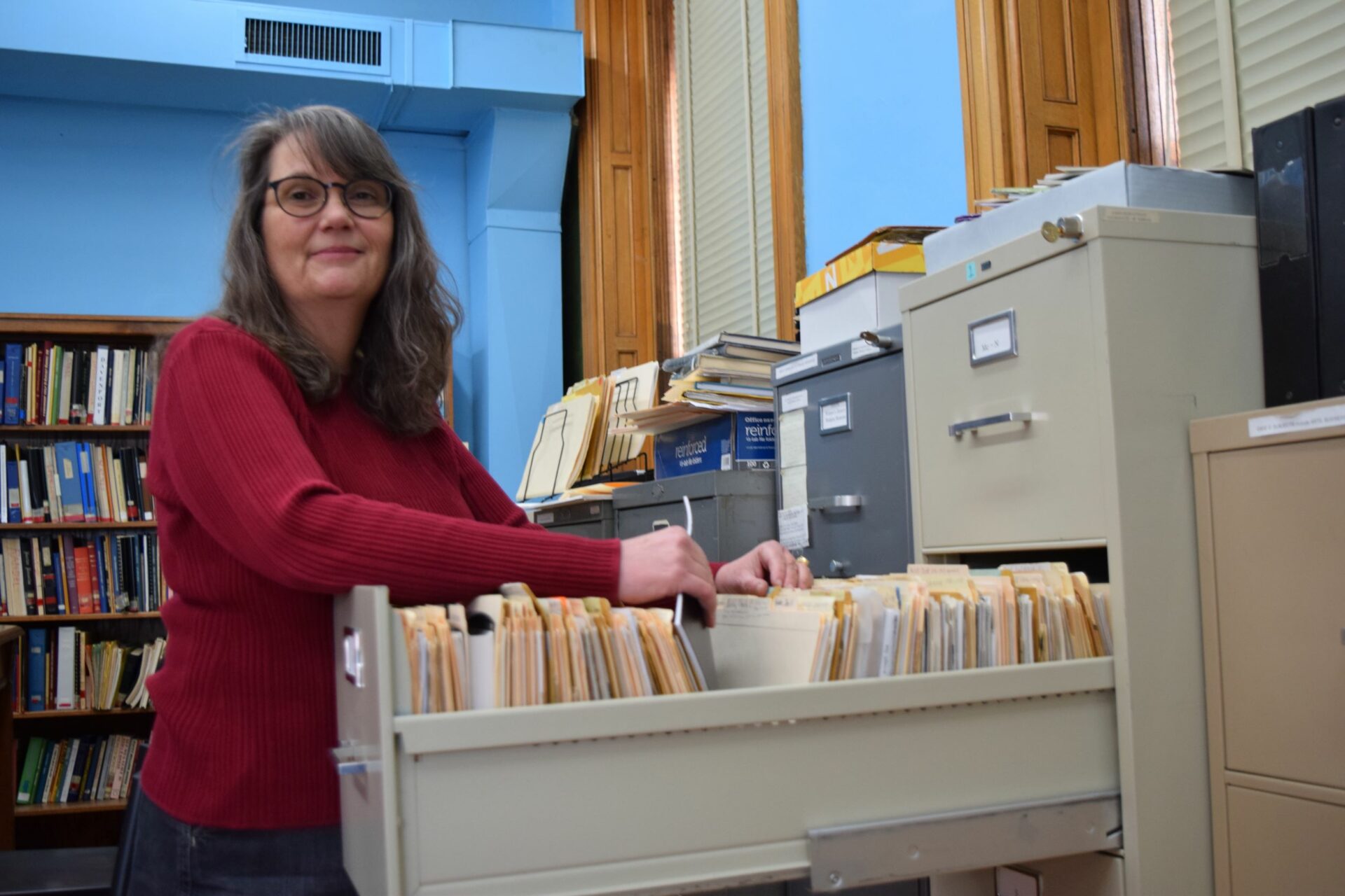  a female in library