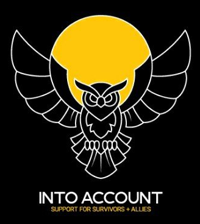 a logo with "INTO ACCOUNT" written on it.