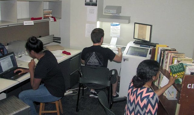 Students working on HBW in the office in the early 2000s