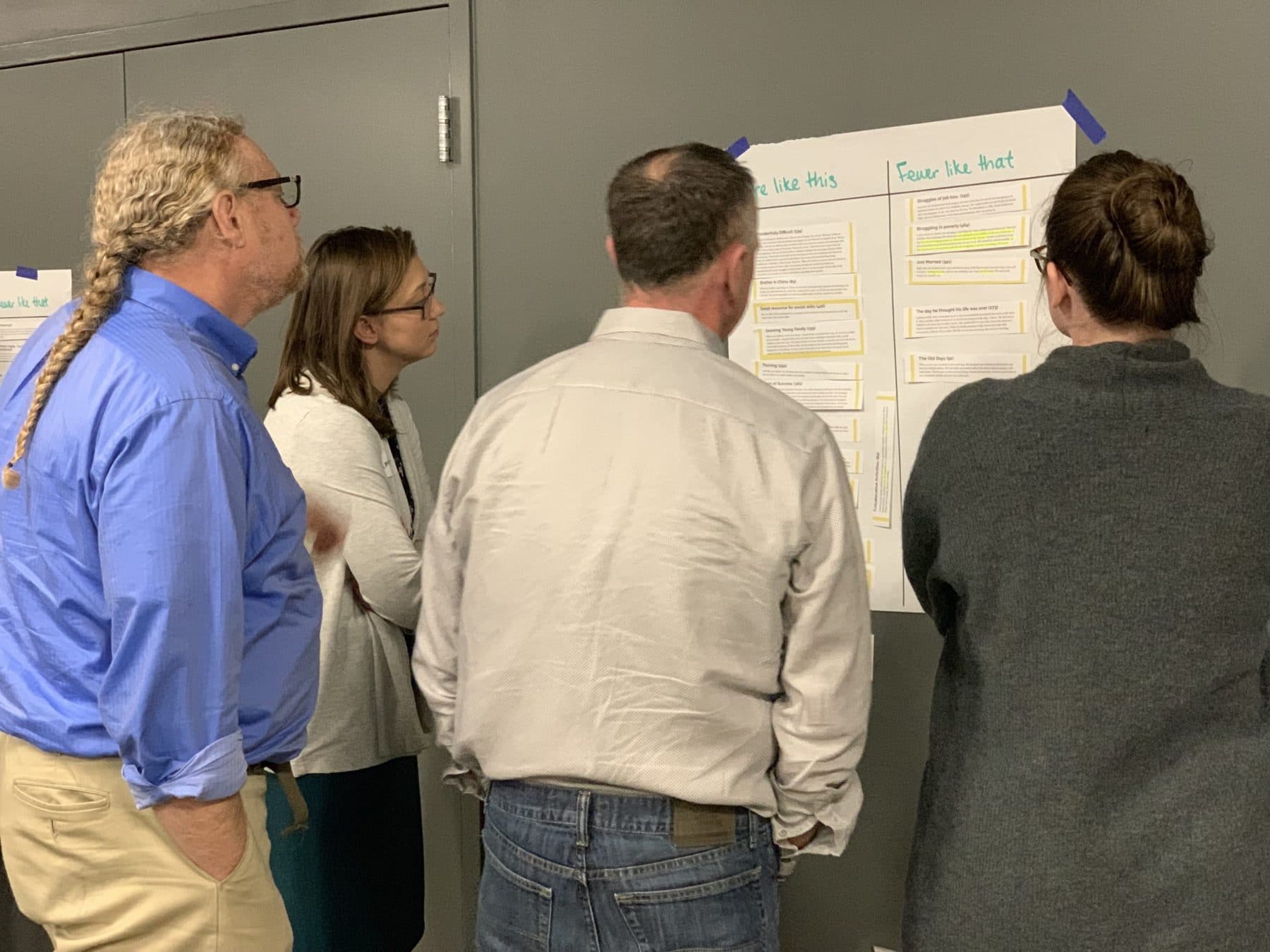 People looking at information on a poster