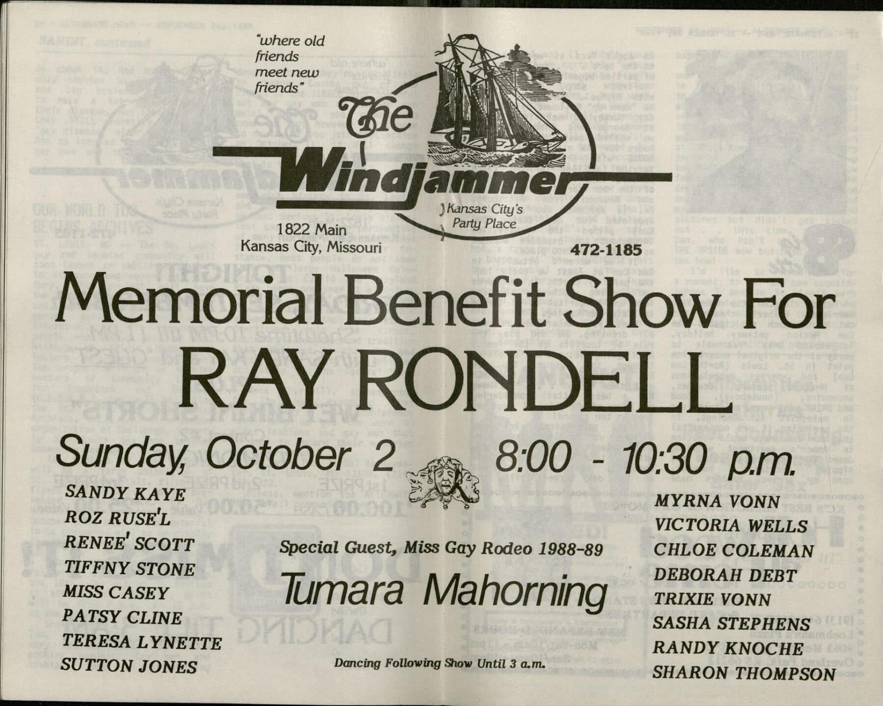 Flier for a memorial show for Ray Rondell